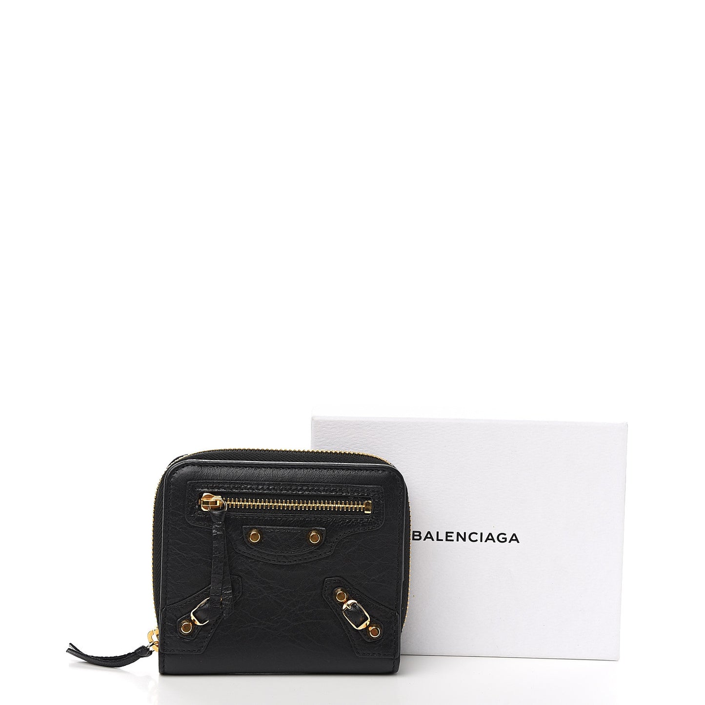 Agneau Classic Gold Hardware Compact Wallet Black