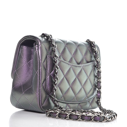 Chanel Iridescent Lambskin Quilted Mini Square Flap Dark Purple 3 of 8