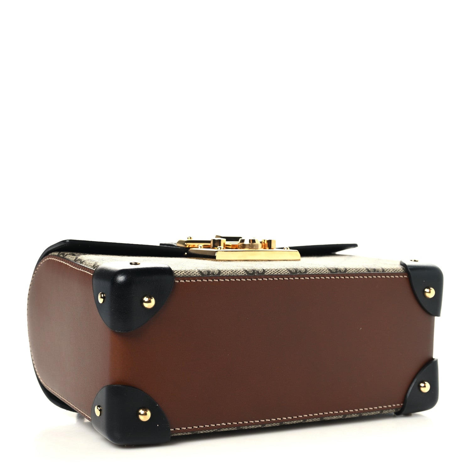 Gucci GG Supreme Monogram Small Padlock Bamboo Shoulder Bag Beige Black Cuir 4 of 11