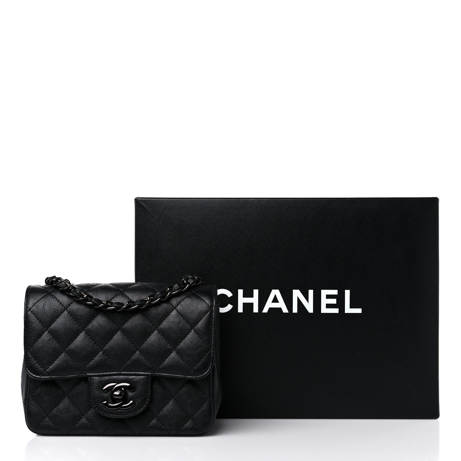 Chanel Crumpled Calfskin Quilted Mini Square Flap So Black 11 of 11