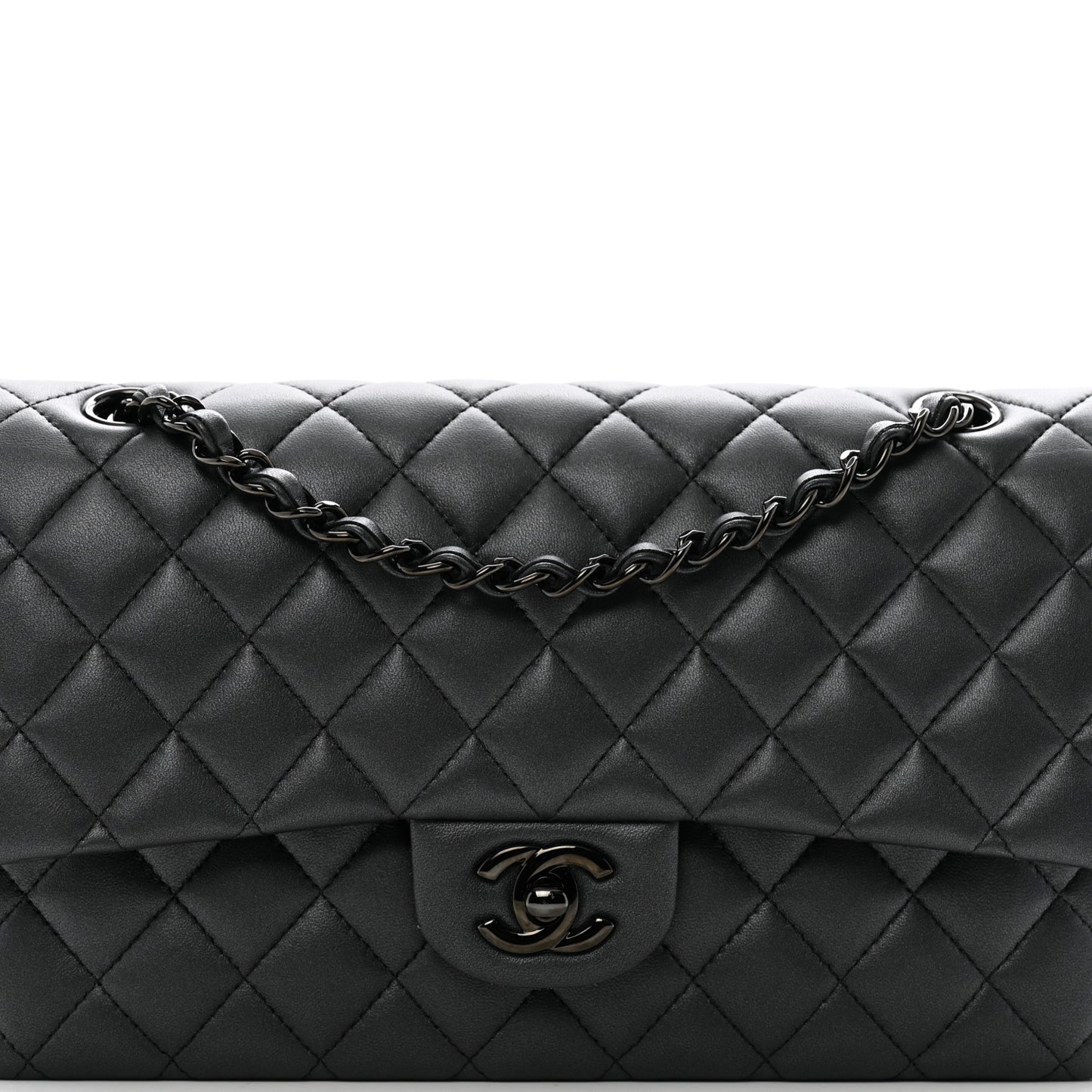 Lambskin Quilted Medium Double Flap So Black