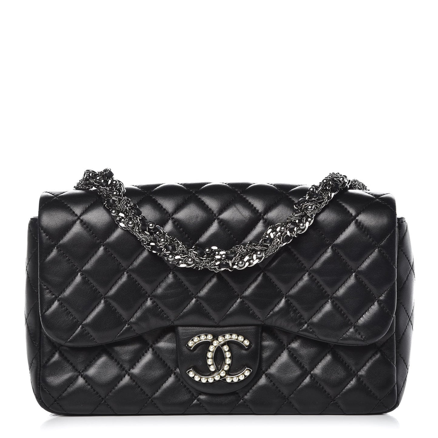 Lambskin Quilted Medium Westminster Pearl Flap Black