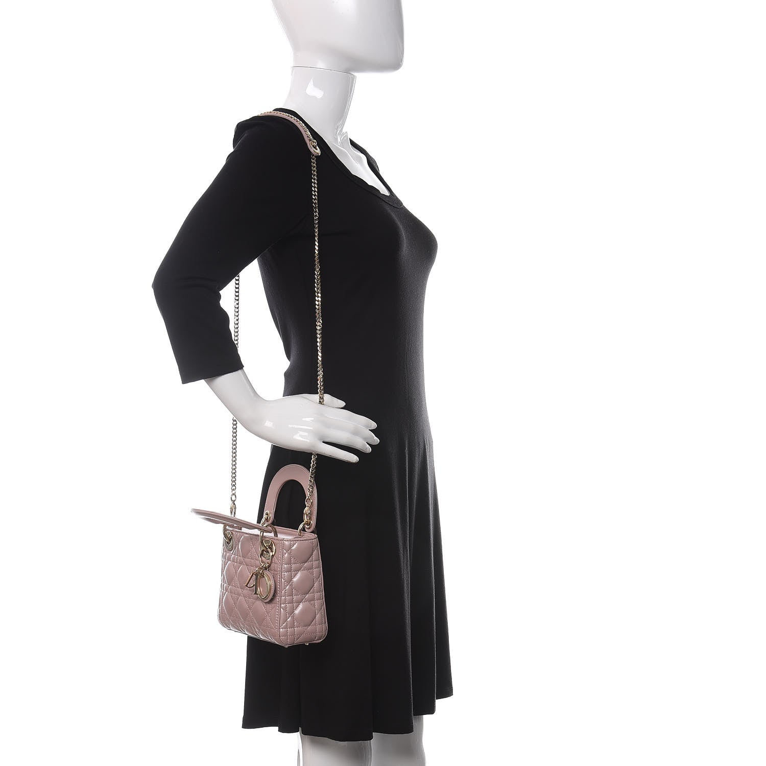 Christian Dior Metallic Lambskin Cannage Mini Lady Dior Lotus 2 of 9