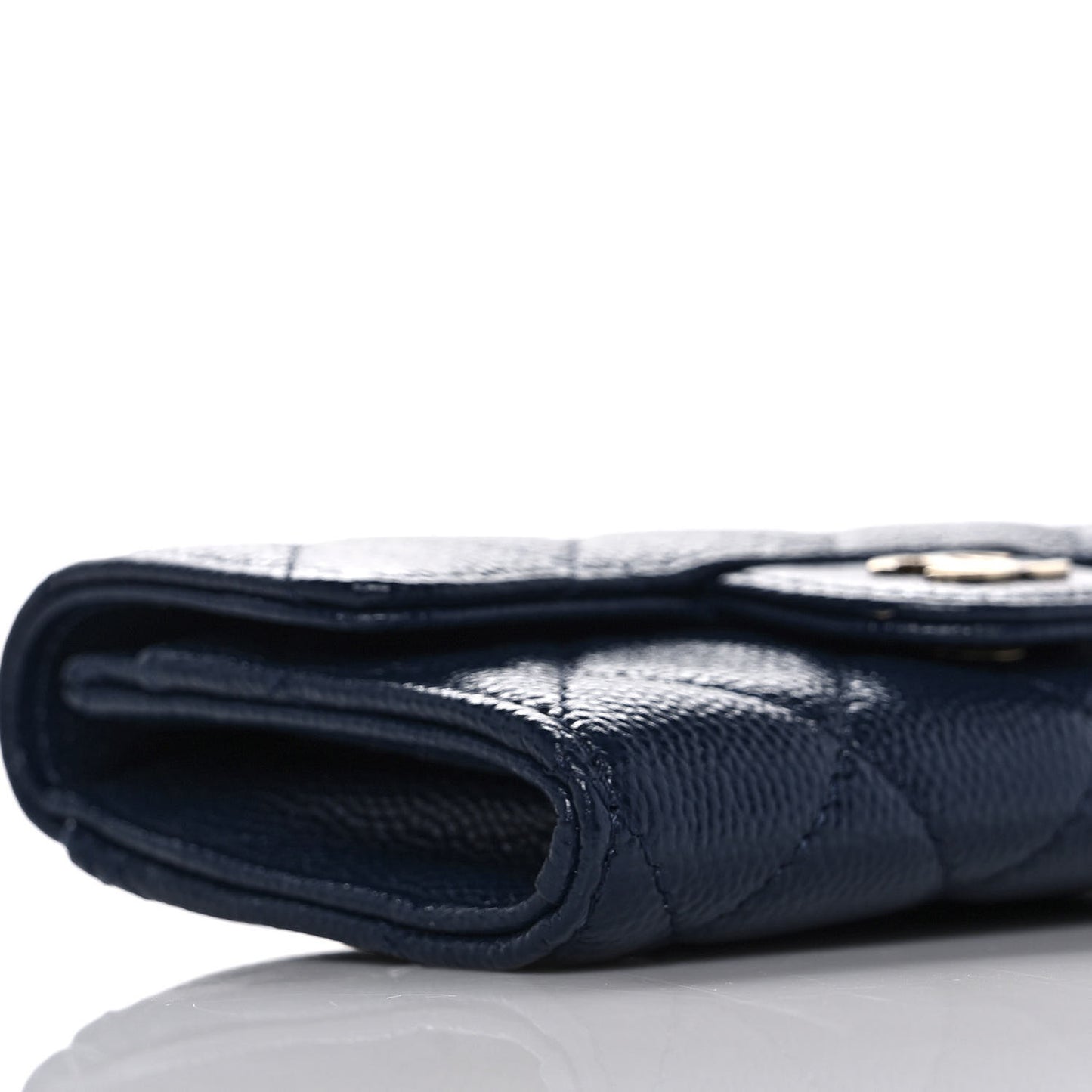 Caviar Quilted Flap Card Holder Wallet Navy Blue