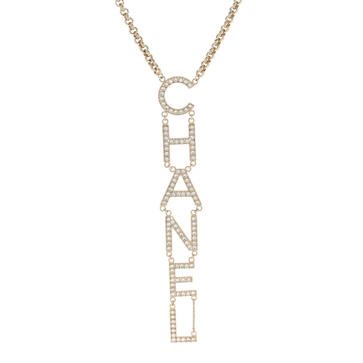 Chanel Metal Crystal Cha-Nel Logo Necklace Gold 1 of 4