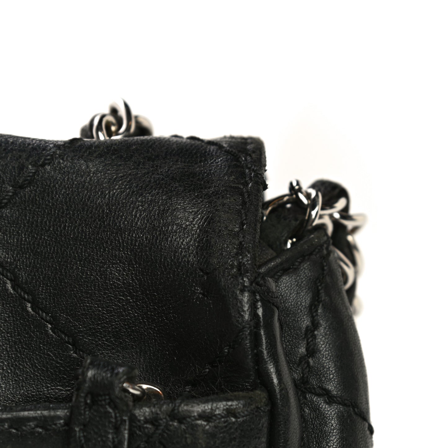 Lambskin Small Stitched Mini Flap Black