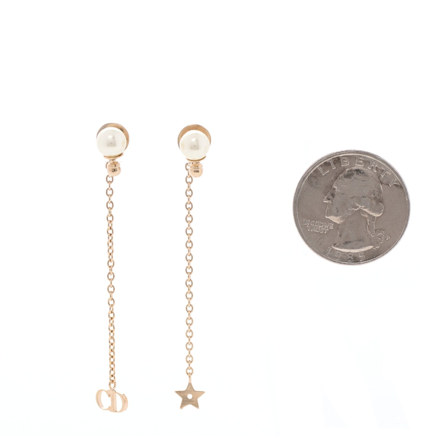 Christian Dior Pearl La Petite Tribale Dangle Chain Earrings Gold 2 of 4