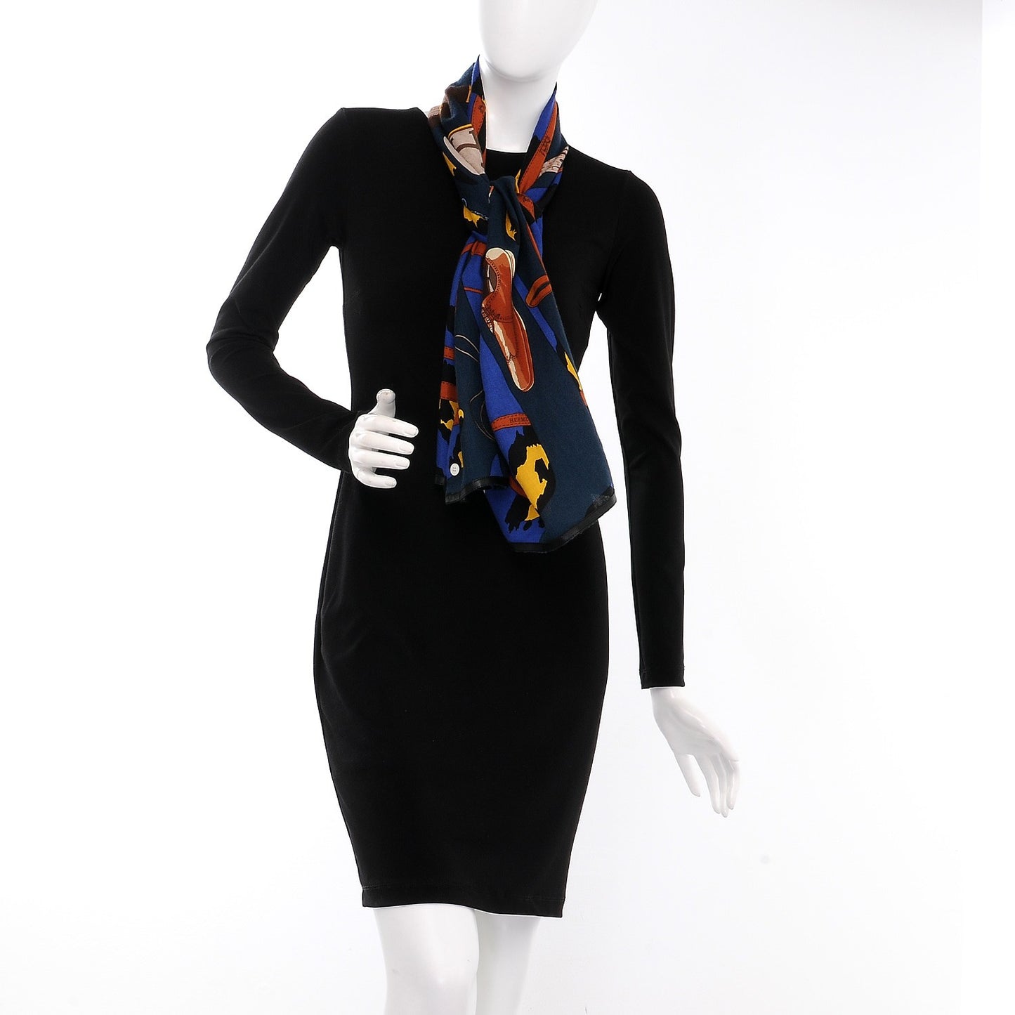 Cashmere Echarp A Manches Petit H Scarf Bleu Jaune Brun