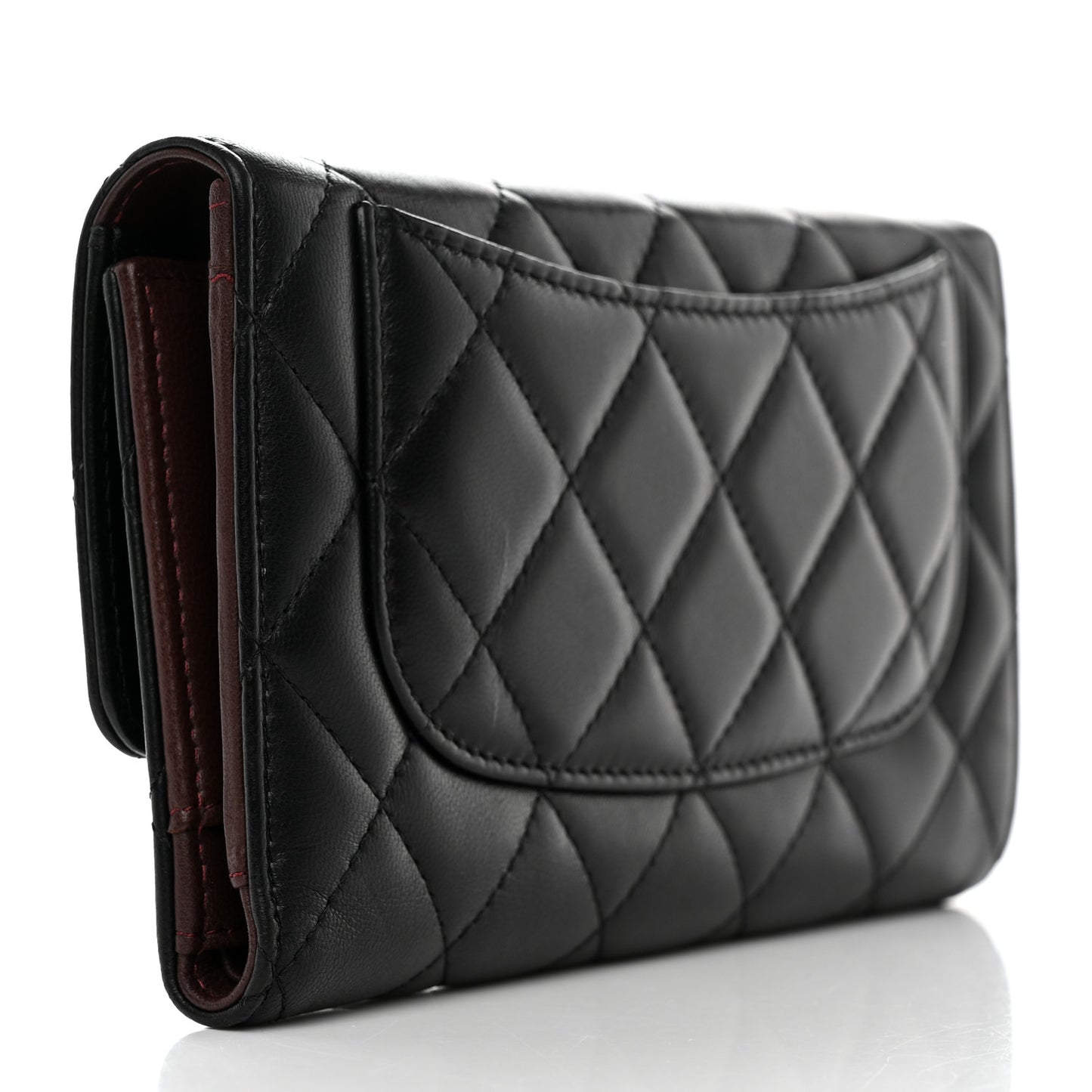 Lambskin Quilted Large Flap Wallet Black