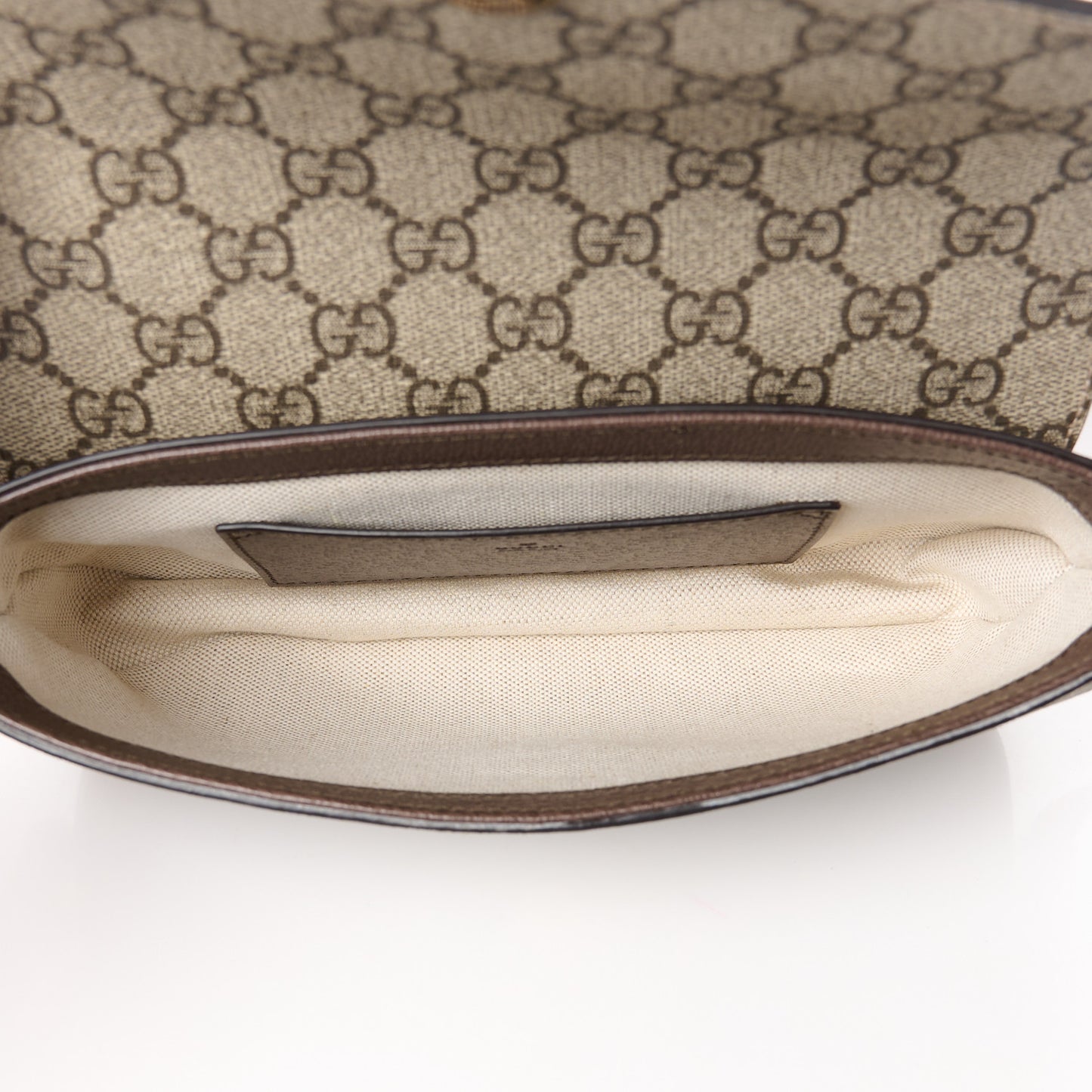 GG Supreme Monogram Textured Dollar Calfskin Web Mini Ophidia Envelope Shoulder Bag Beige Ebony