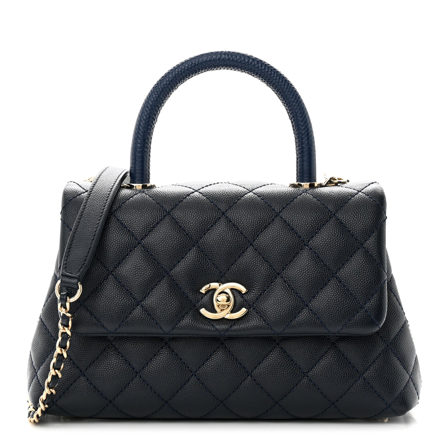 Chanel Caviar Quilted Lizard Embossed Mini Coco Handle Flap Dark Blue 1 of 10