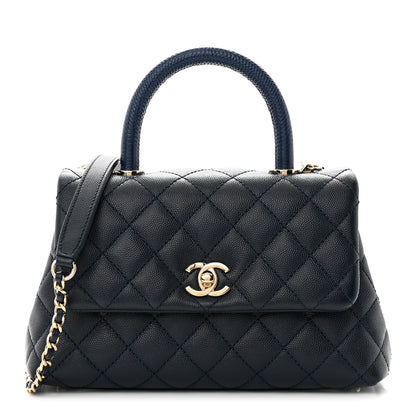 Chanel Caviar Quilted Lizard Embossed Mini Coco Handle Flap Dark Blue 1 of 10