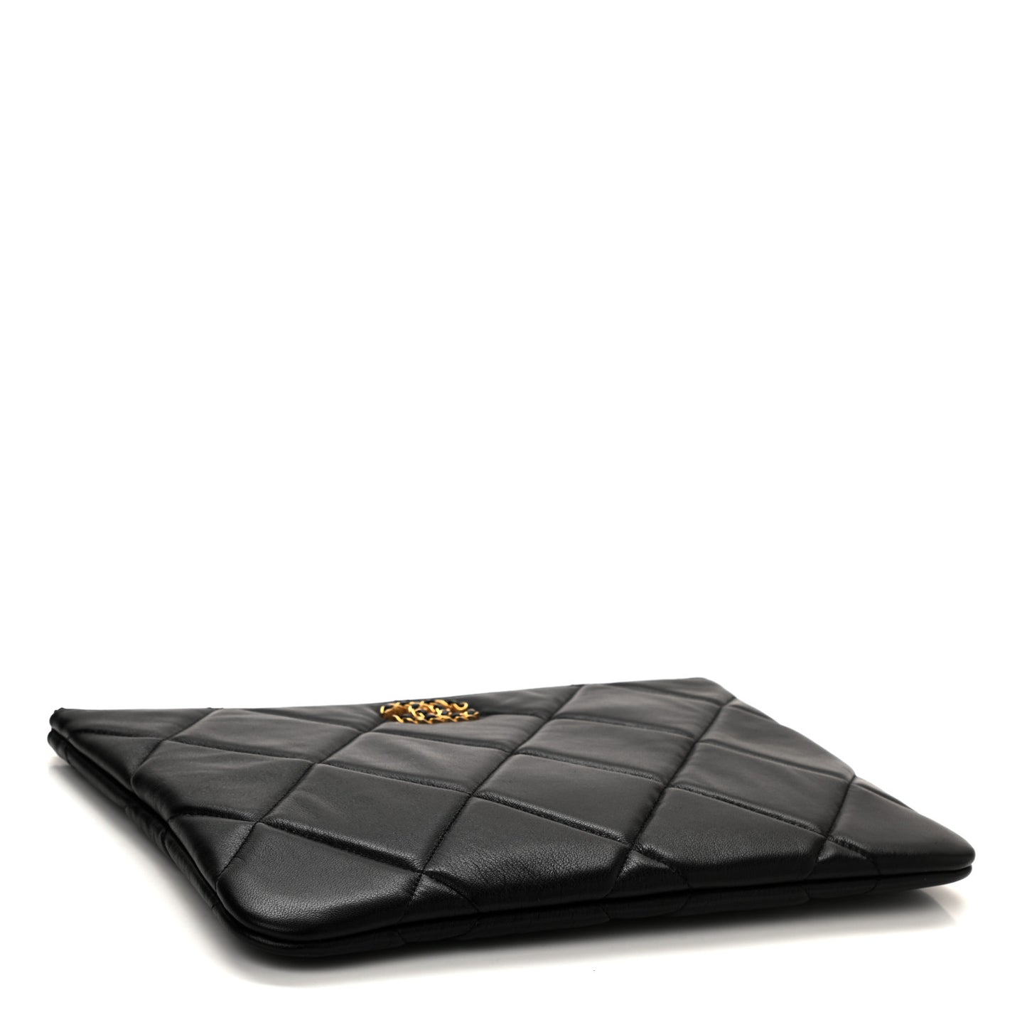 Goatskin Quilted Large Chanel 19 Pouch Black