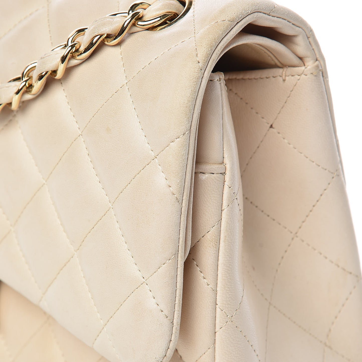 Lambskin Quilted Jumbo Double Flap Light Beige