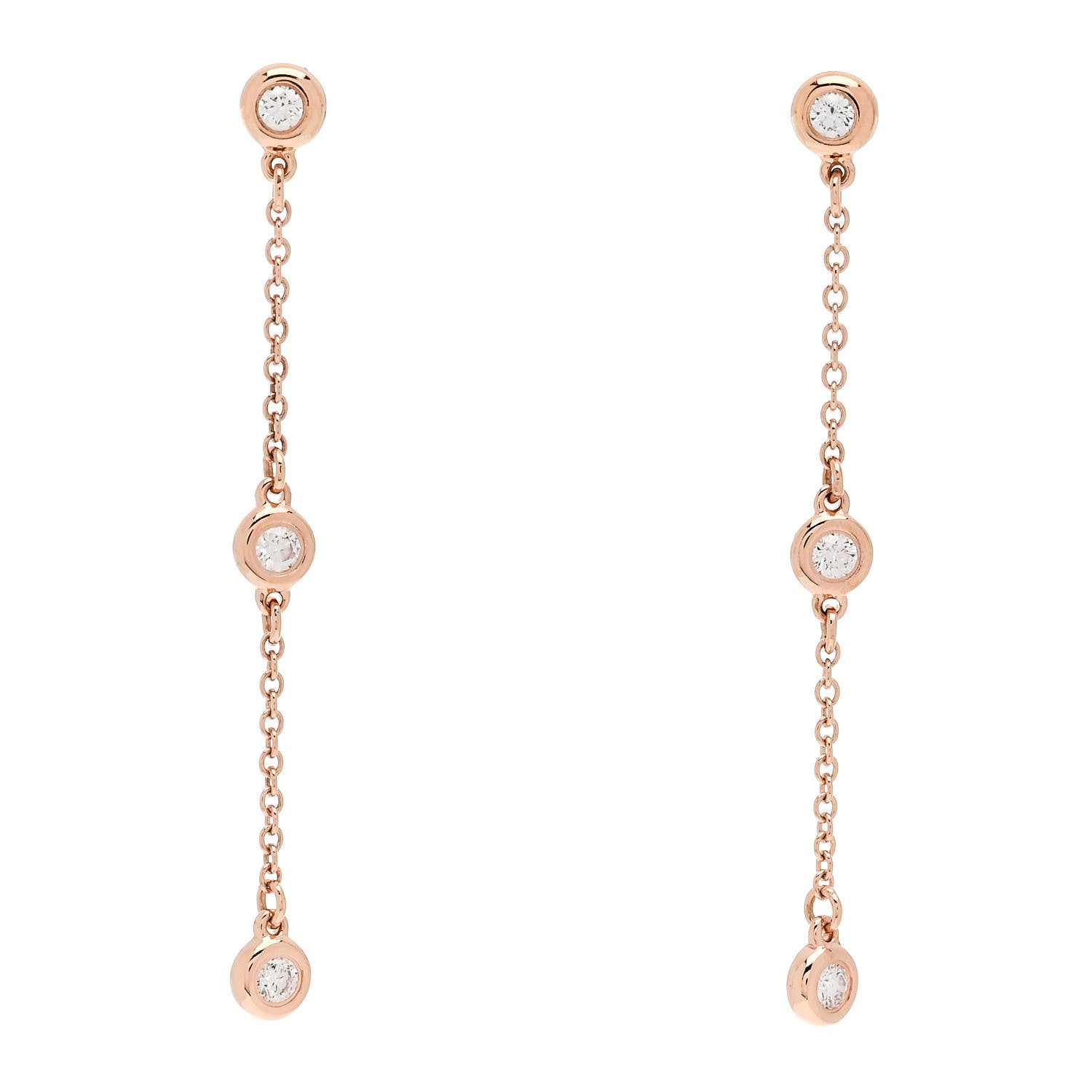 Tiffany 18K Rose Gold Diamond .24ctw Elsa Peretti Diamonds by the Yard Drop Earrings 1 of 6
