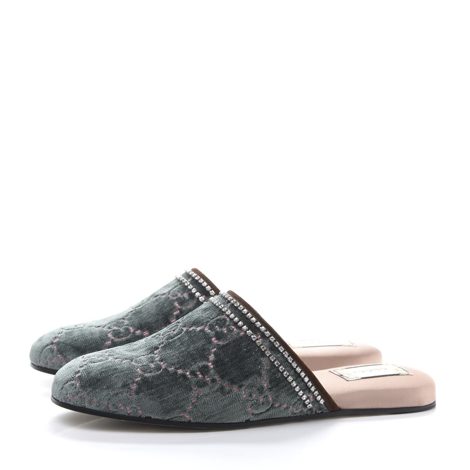 Gucci Velvet GG Monogram Crystal Womens Slippers 41 Avio Dusty Pink Vintage Cocoa 3 of 7