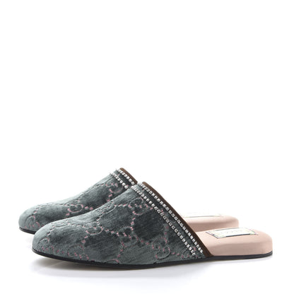 Gucci Velvet GG Monogram Crystal Womens Slippers 41 Avio Dusty Pink Vintage Cocoa 3 of 7