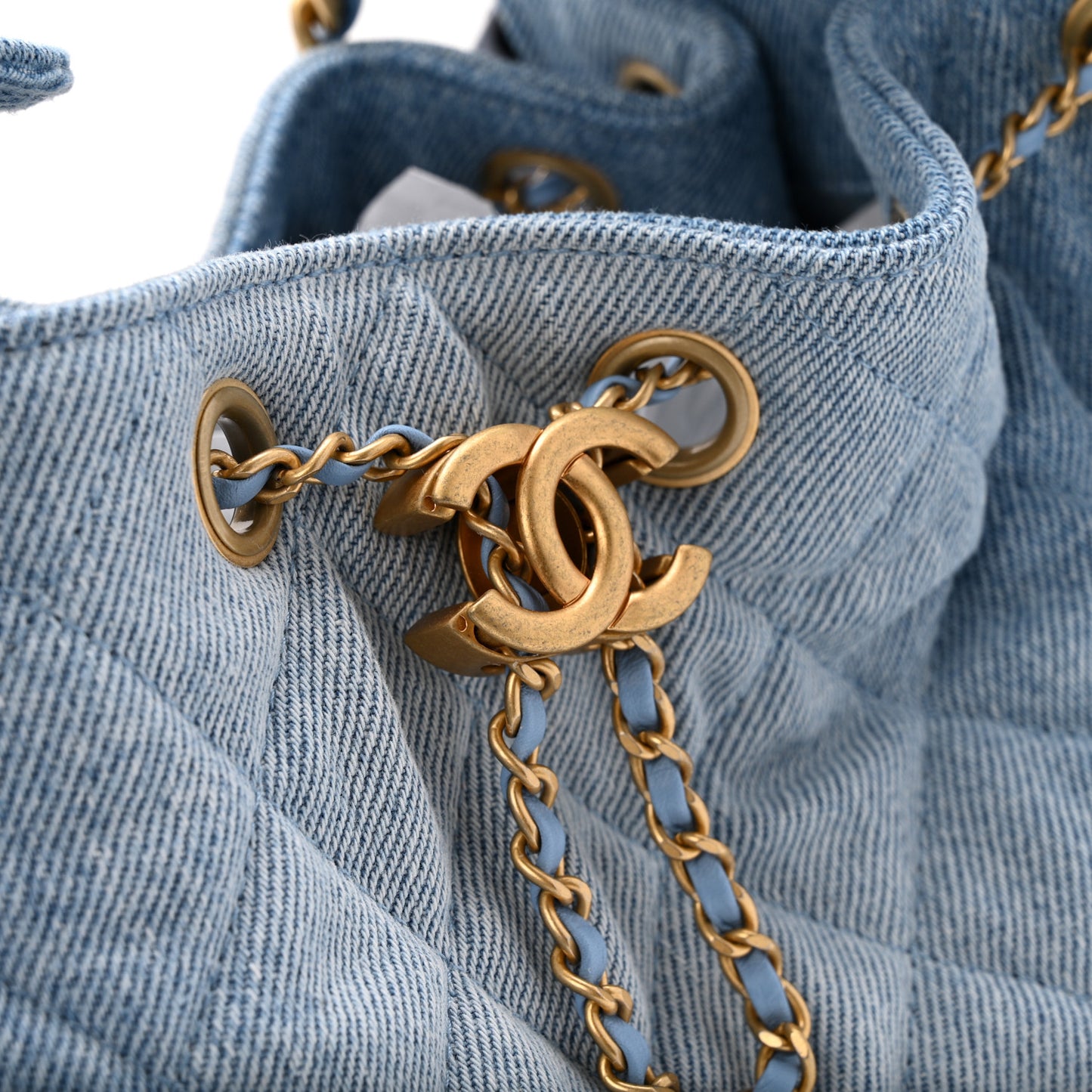 Washed Denim Quilted Small Chanel 25 Handbag Blue