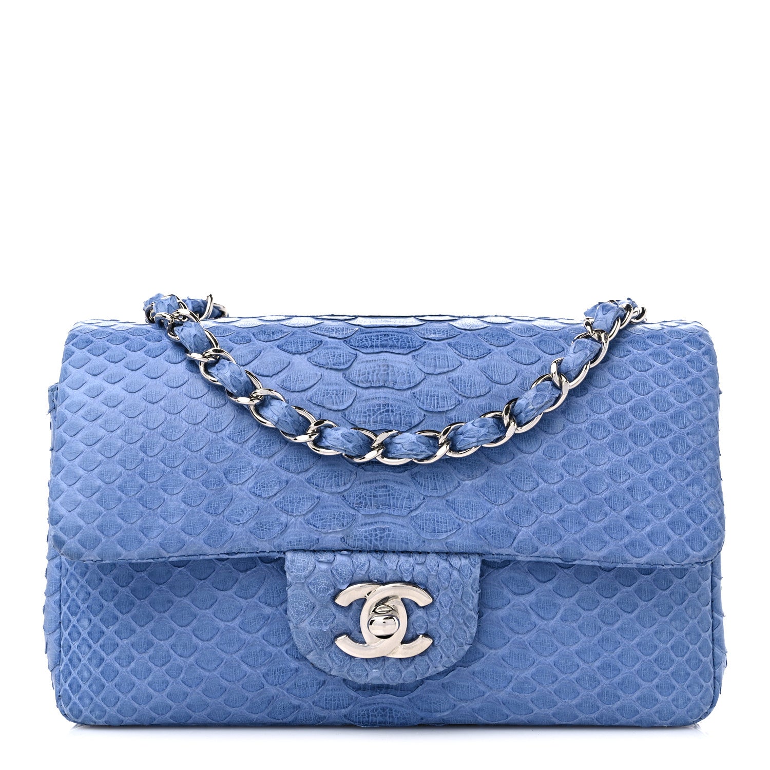 Chanel Snakeskin Mini Rectangular Flap Blue 1 of 9
