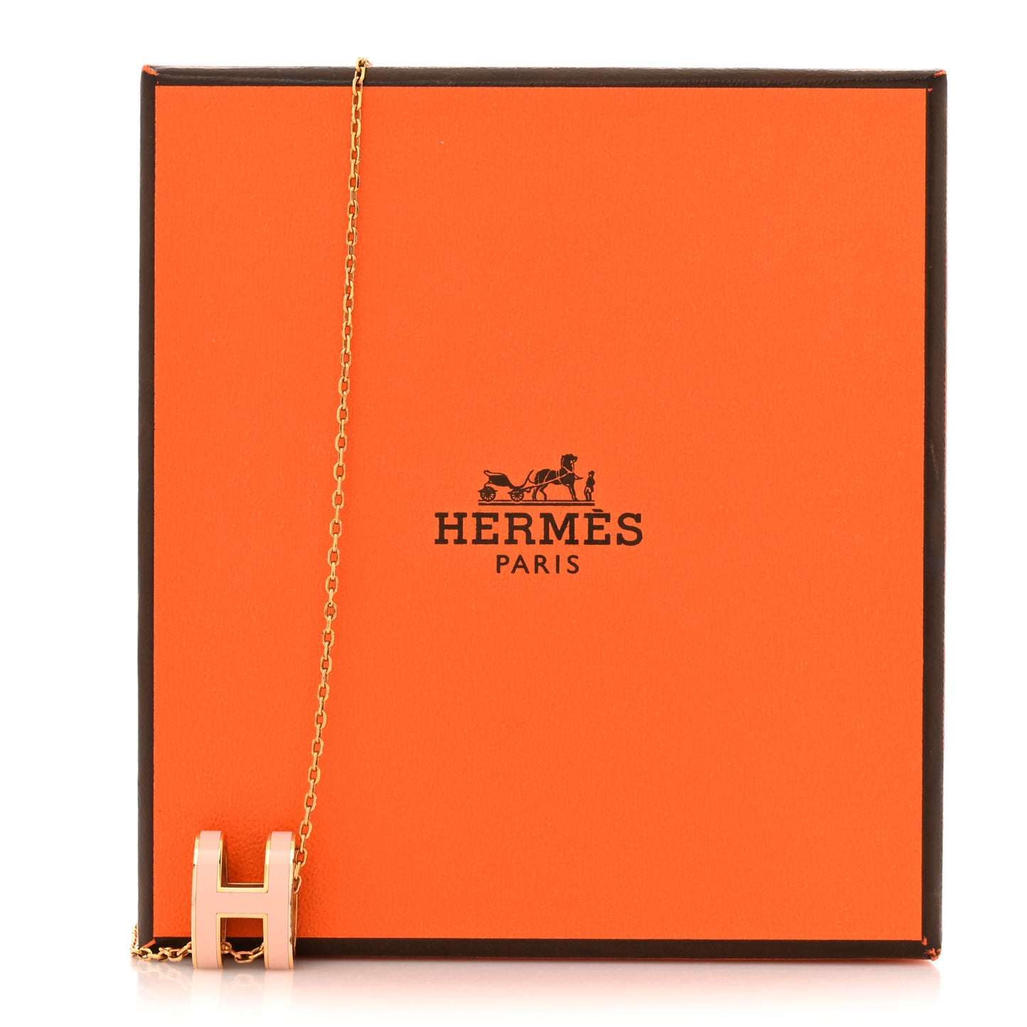 Lacquered Gold Pop H Pendant Necklace Rose Dragee