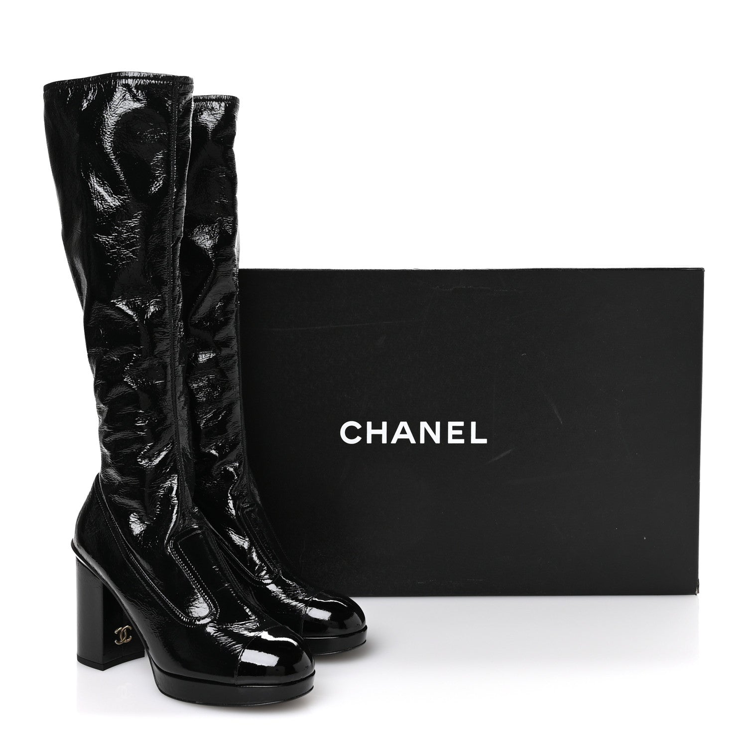 Chanel Crumpled Patent High Boots 39.5 Black 9 of 9