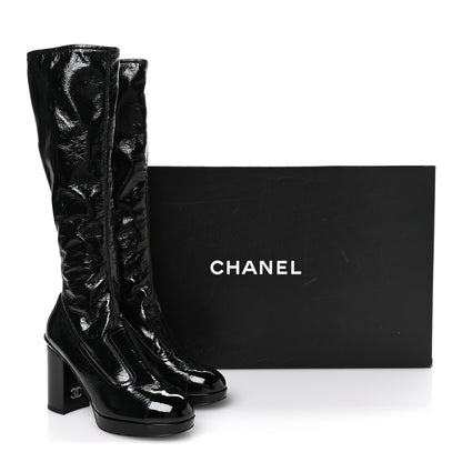 Chanel Crumpled Patent High Boots 39.5 Black 9 of 9