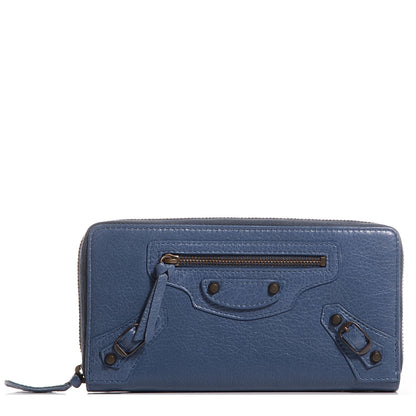 Balenciaga Agneau Classic Hardware Continental Zip Around Wallet Bleu Persan 1 of 10