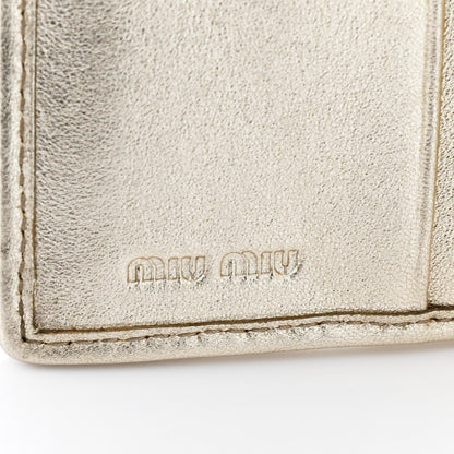 Miu Miu Metallic Nappa Matelasse Crystal Pearl Logo Compact Wallet Gold 6 of 8