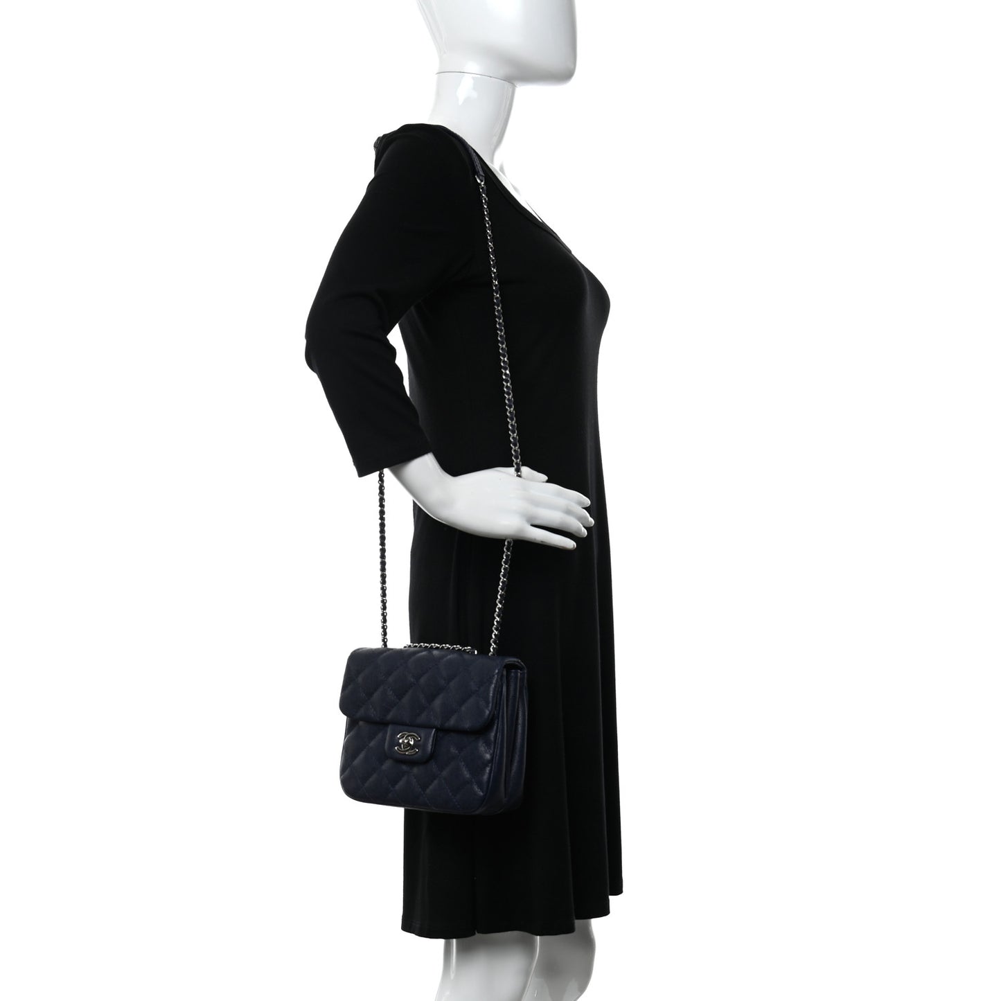 Caviar Quilted Small Urban Companion Flap Navy