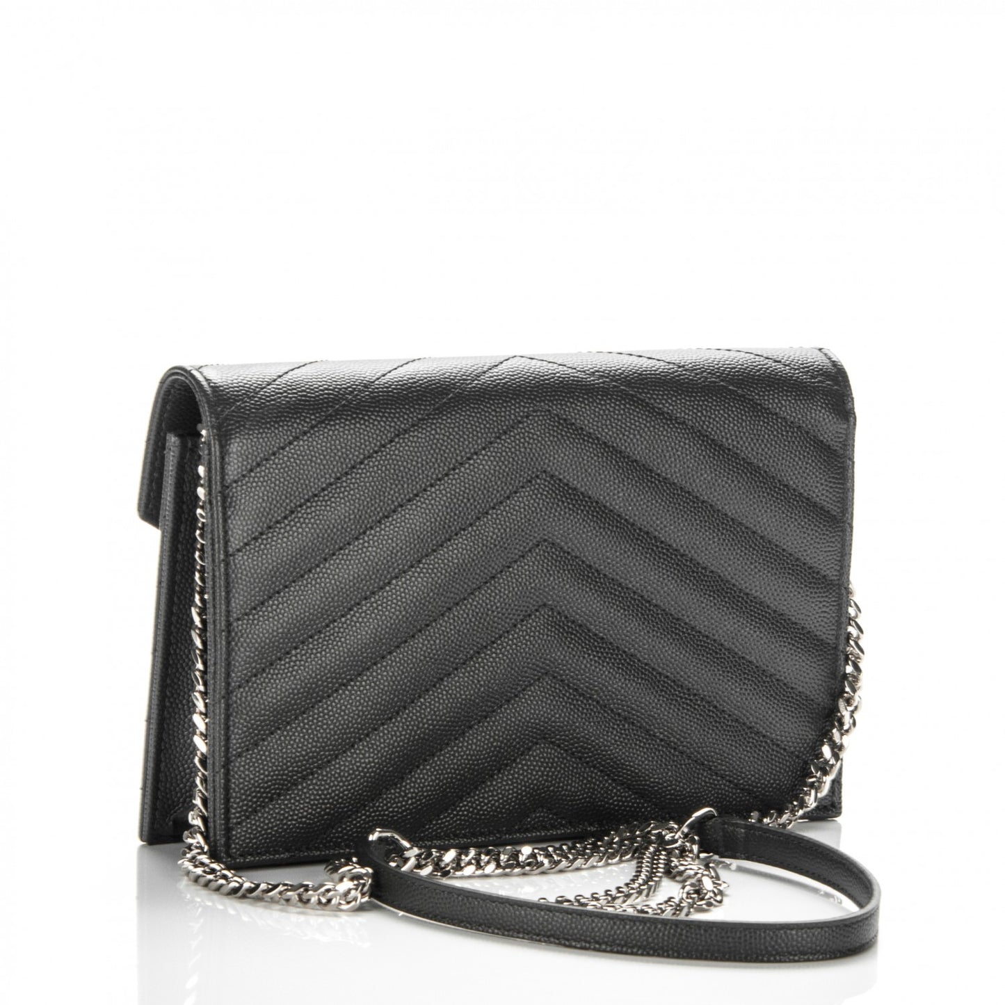 Grain De Poudre Matelasse Chevron Monogram Envelope Chain Wallet Coal