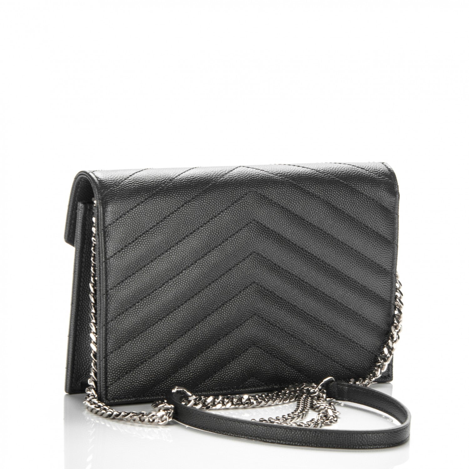 Saint Laurent Grain De Poudre Matelasse Chevron Monogram Envelope Chain Wallet Coal 3 of 7