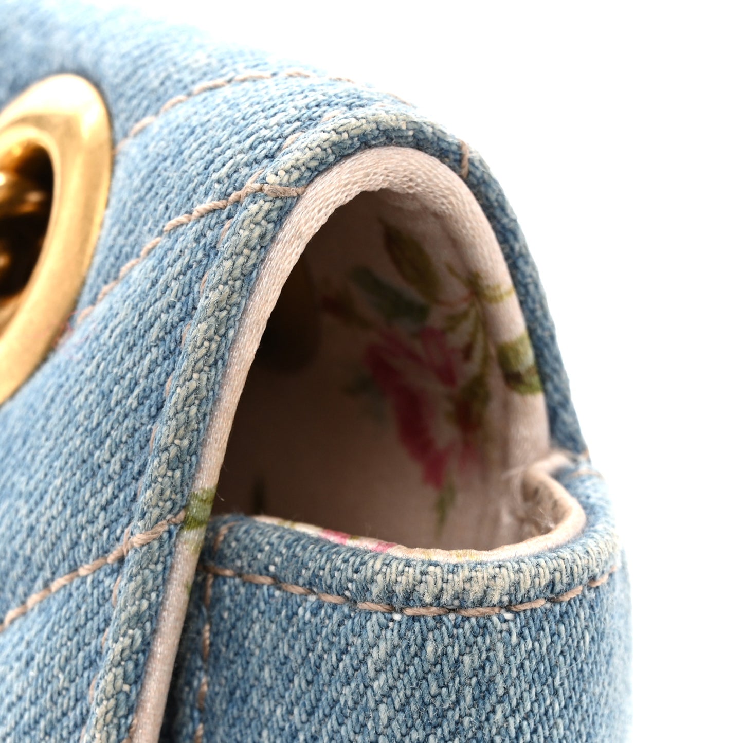 Denim Matelasse Floral Embroidered Mini GG Marmont Shoulder Bag Blue