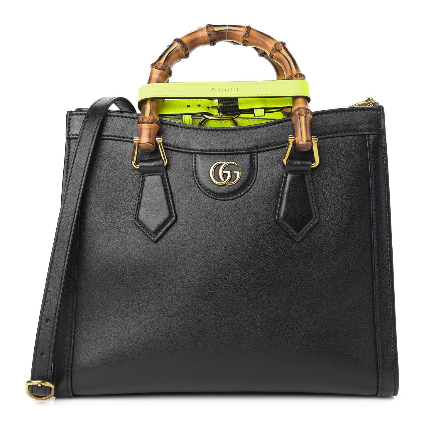Calfskin Small Diana Tote Bag Black Yellow Fluo