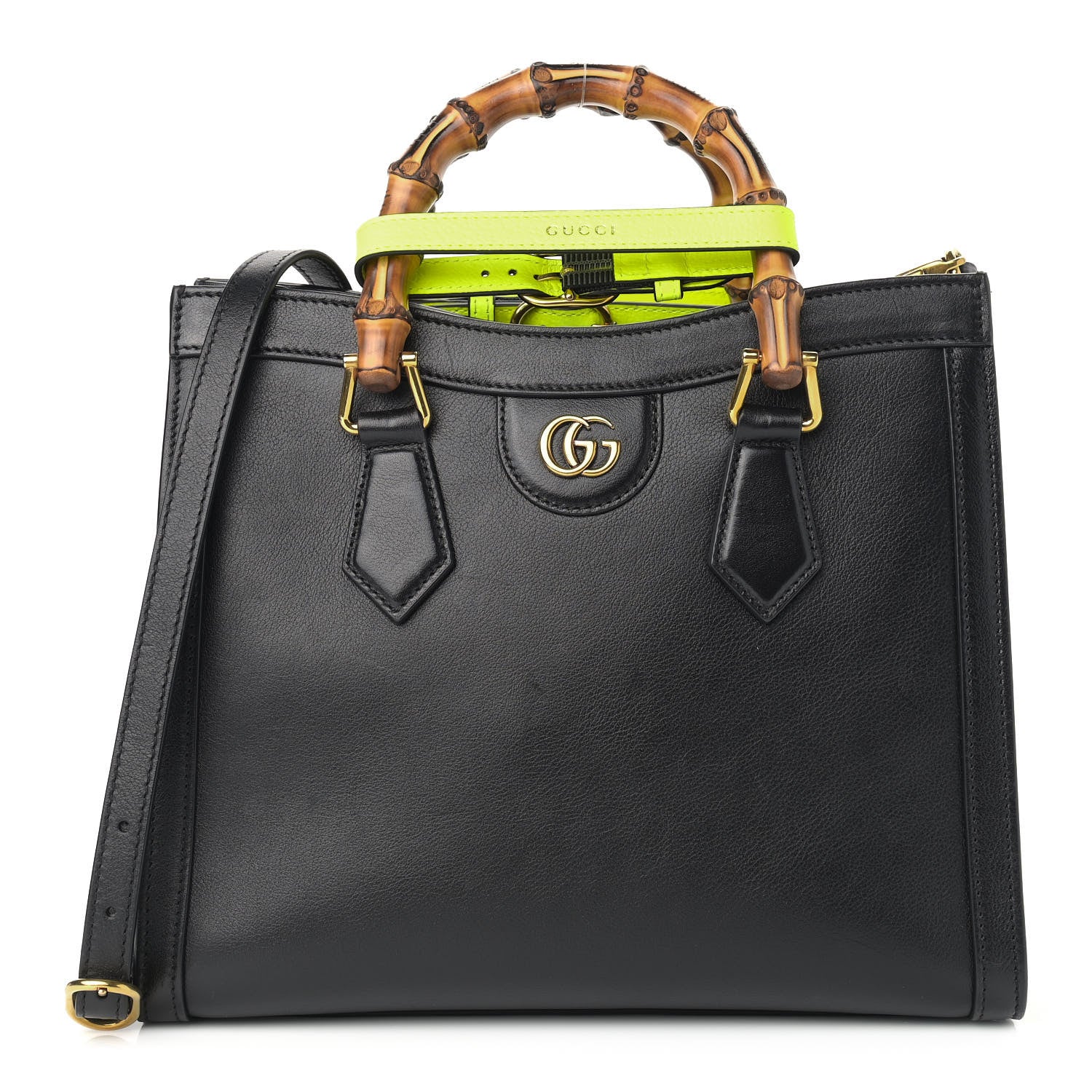 Gucci Calfskin Small Diana Tote Bag Black Yellow Fluo 1 of 9