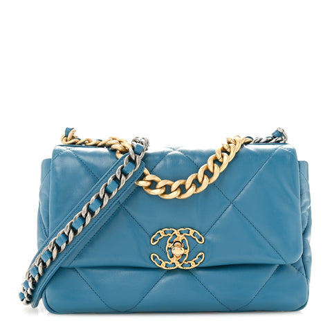 Goatskin Quilted Medium Chanel 19 Flap Turquoise
