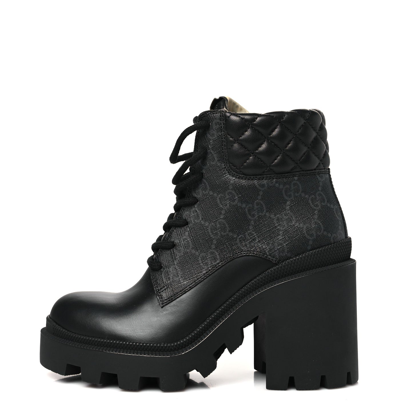 Apollo Calfskin GG Supreme Nappa Samoa Quilted Lace Up Ankle Boots 35 Black