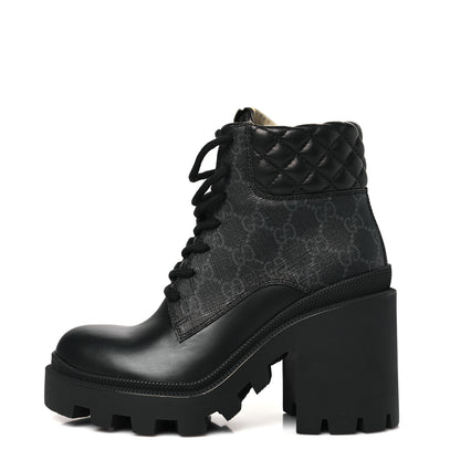 Gucci Apollo Calfskin GG Supreme Nappa Samoa Quilted Lace Up Ankle Boots 35 Black 1 of 10