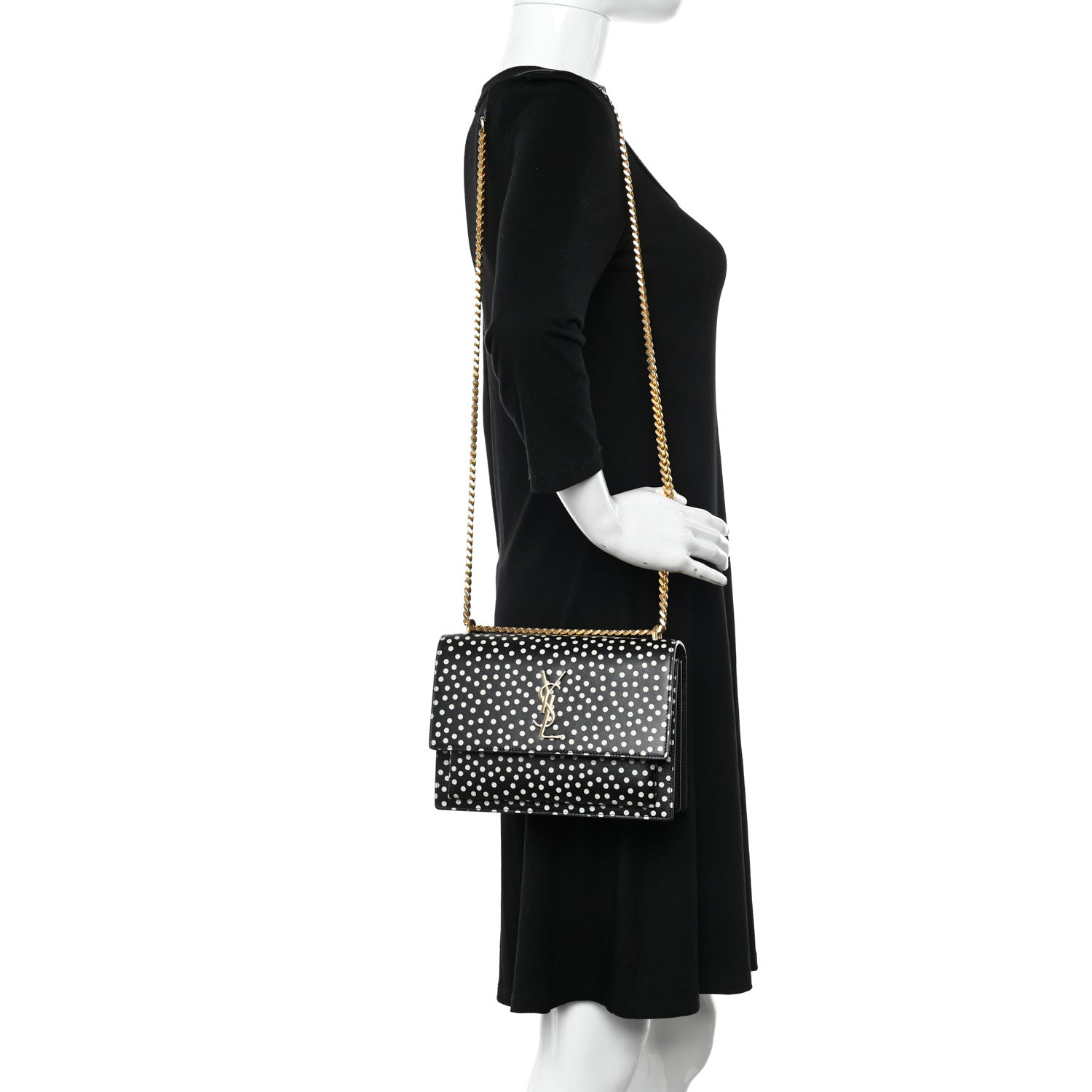 Saint Laurent Calfskin Polka Dot Medium Monogram Sunset Black White 2 of 10