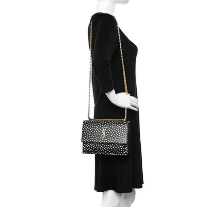 Saint Laurent Calfskin Polka Dot Medium Monogram Sunset Black White 2 of 10