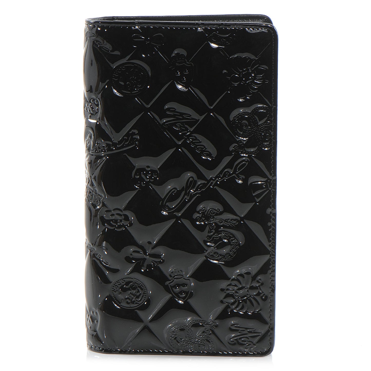 Patent Calfskin Lucky Symbols Yen Wallet Black