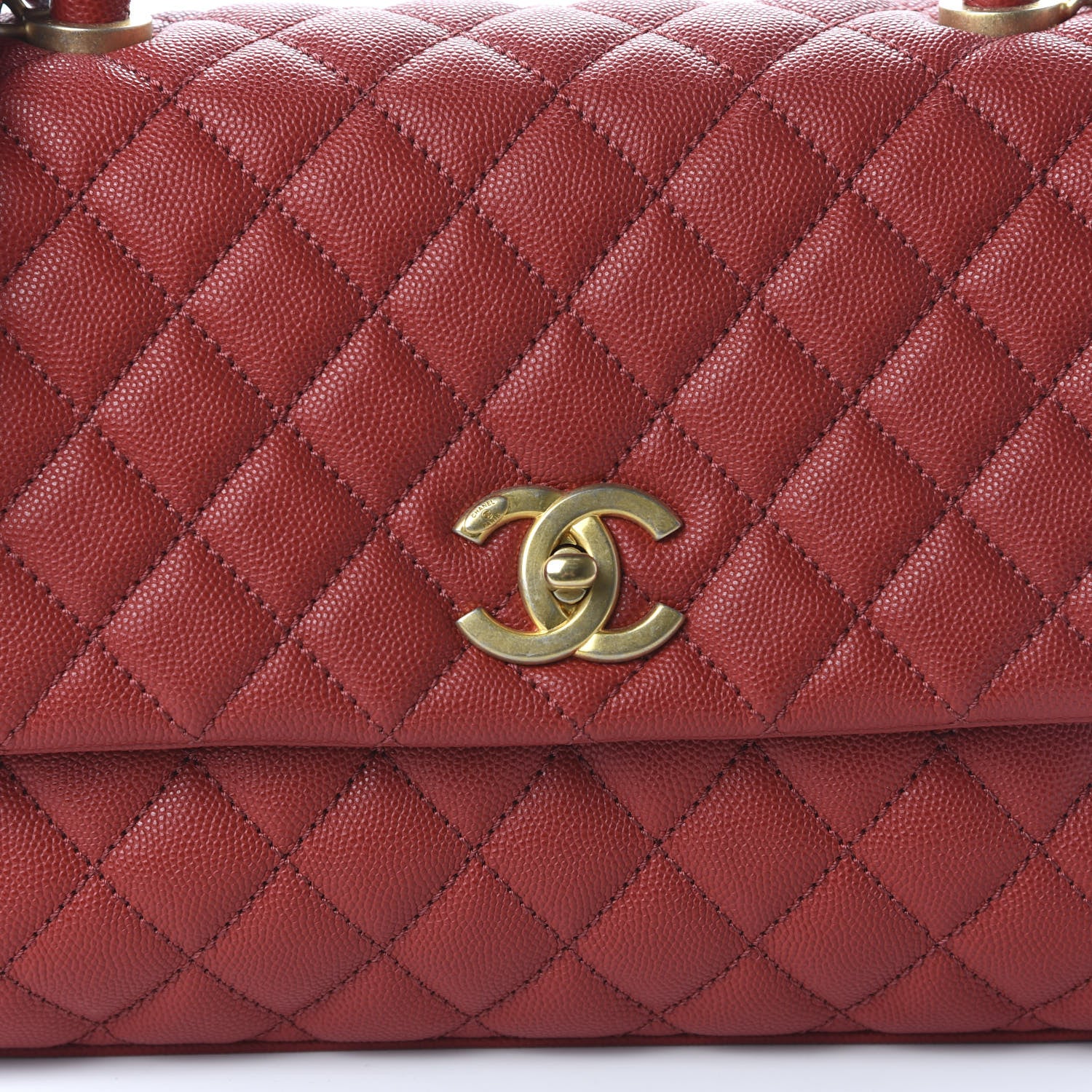 Chanel Caviar Quilted Small Coco Handle Flap Red 10 of 11