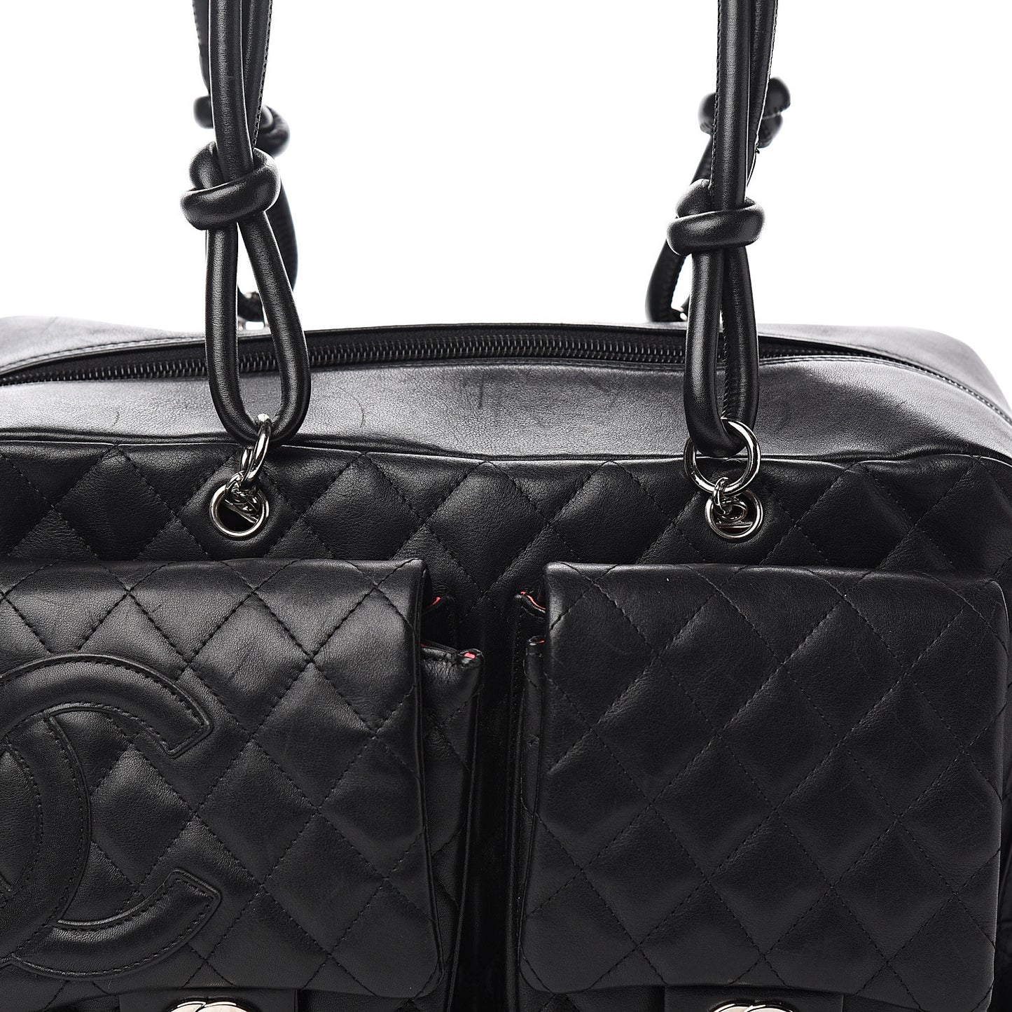 Calfskin Quilted Large Cambon Multipocket Reporter Black