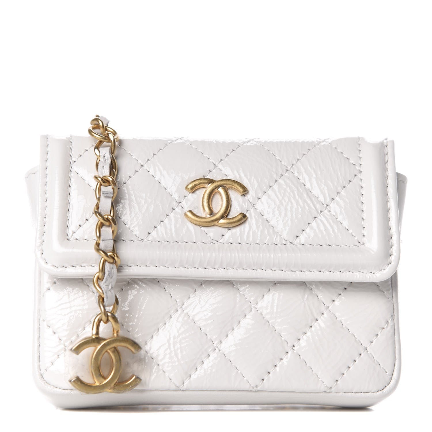 Chanel Shiny Aged Calfskin Quilted Waist Belt Bag White 1 of 8