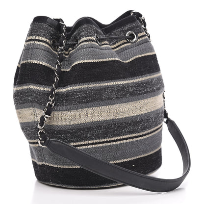Chanel Striped Canvas Deauville Drawstring Bag Grey Black 3 of 10