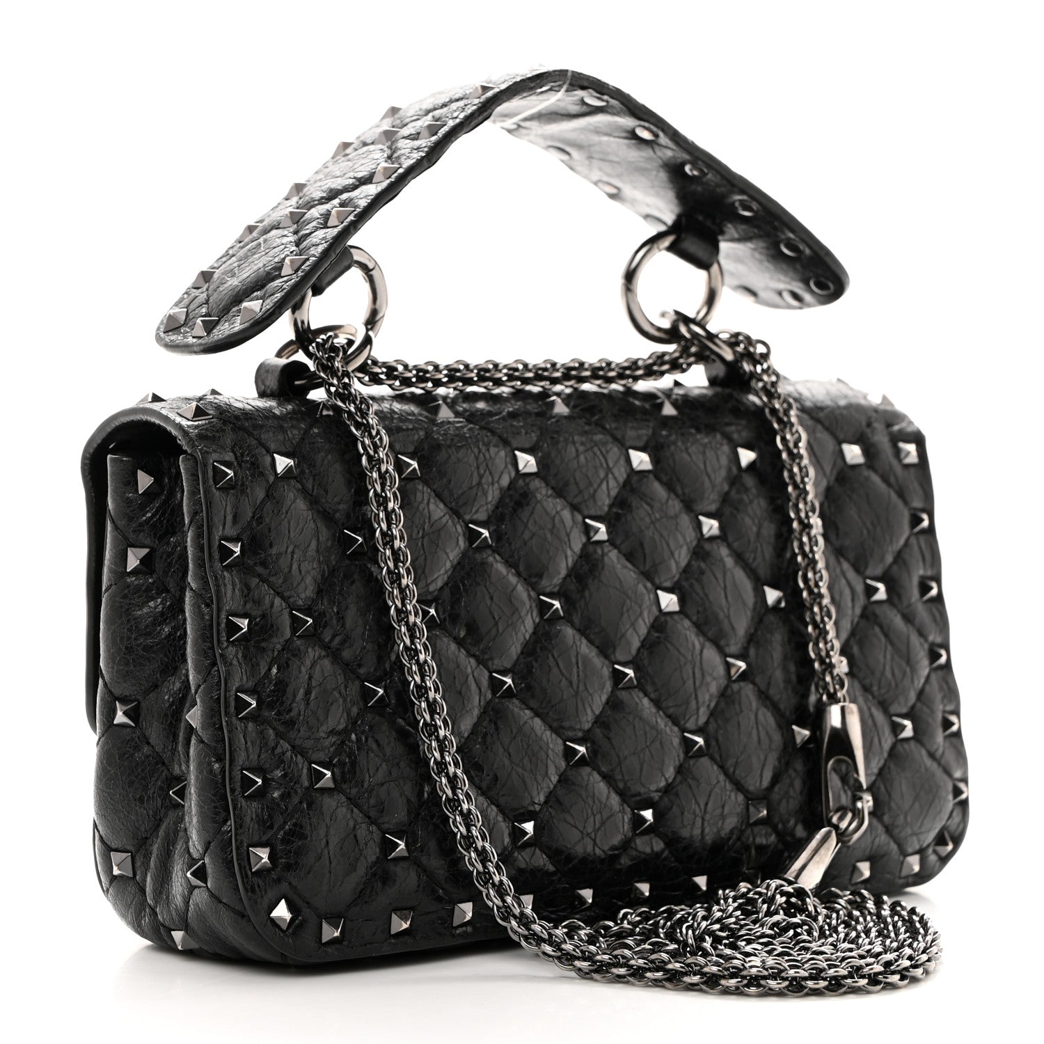 Valentino Garavani Craquele Nappa Small Rockstud Spike Shoulder Bag Black 3 of 12