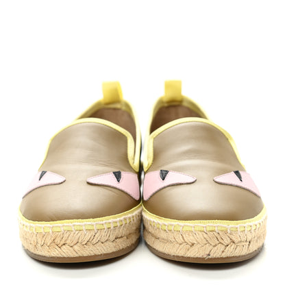 Fendi Calfskin Monster Eyes Espadrille Moccasins 37 Camaleonte Cotton Candy Black Paglia 2 of 8