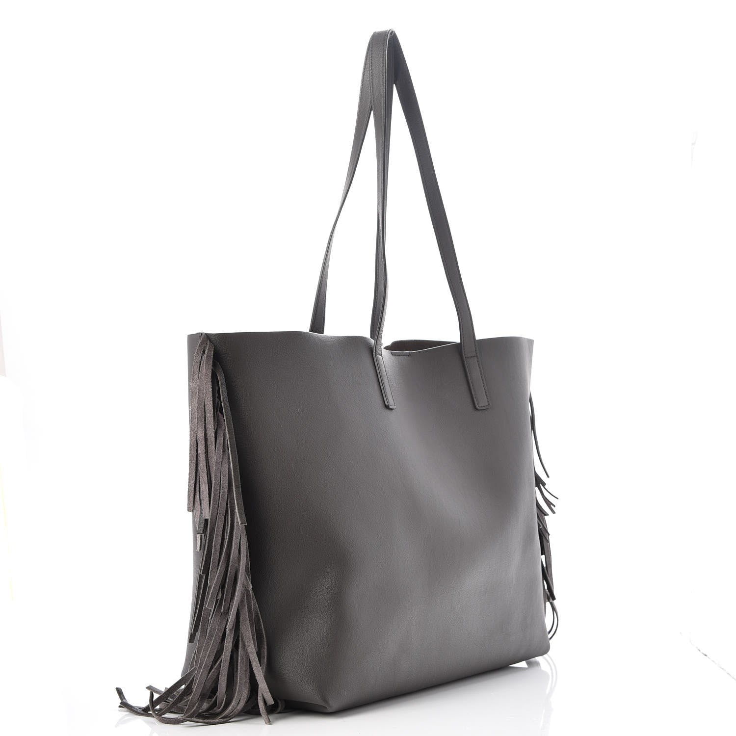 Saint Laurent Calfskin Large Fringe Shopping Tote Dark Grey 3 of 10