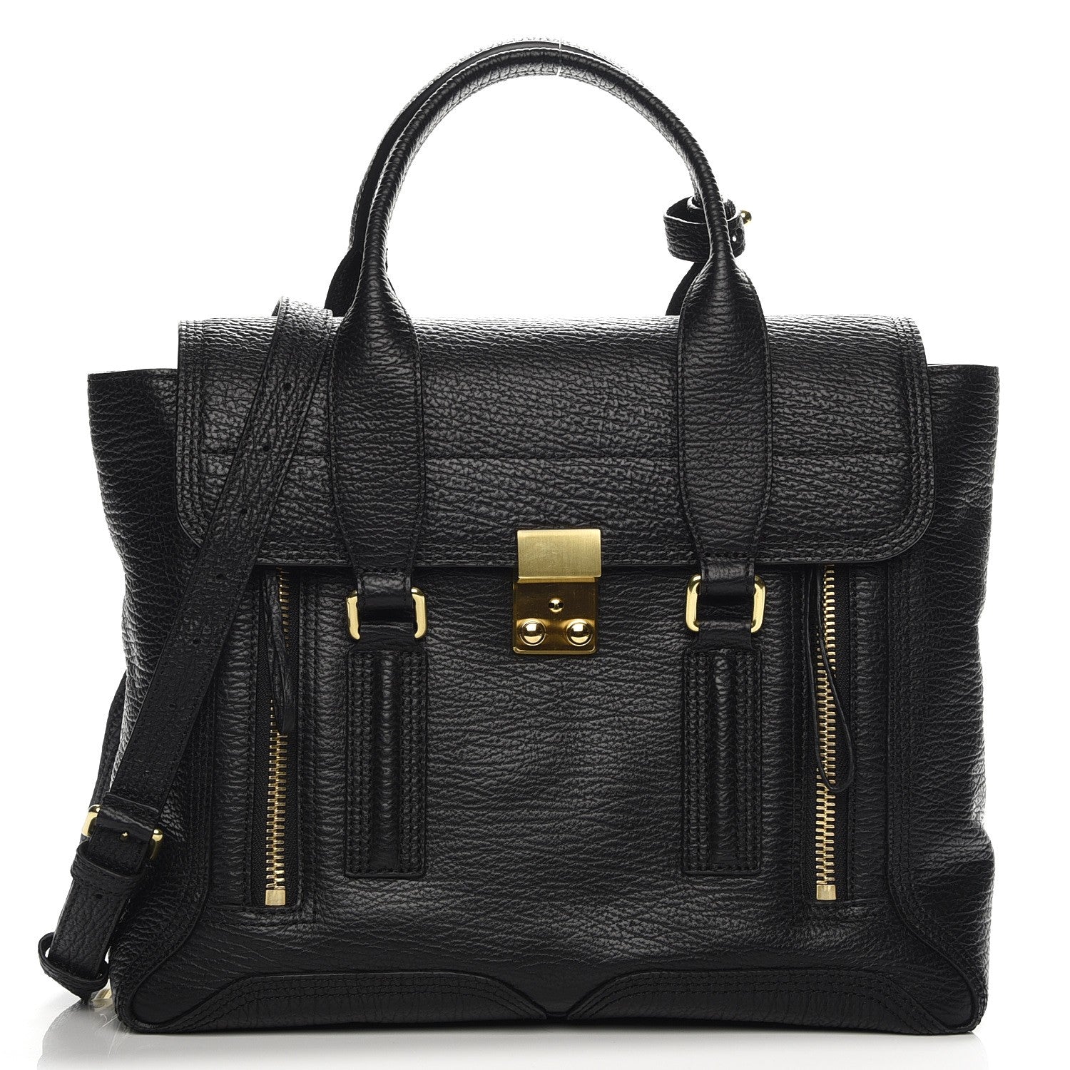 3.1 Phillip Lim 3.1 Textured Calfskin Medium Pashli Satchel Black 1 of 8