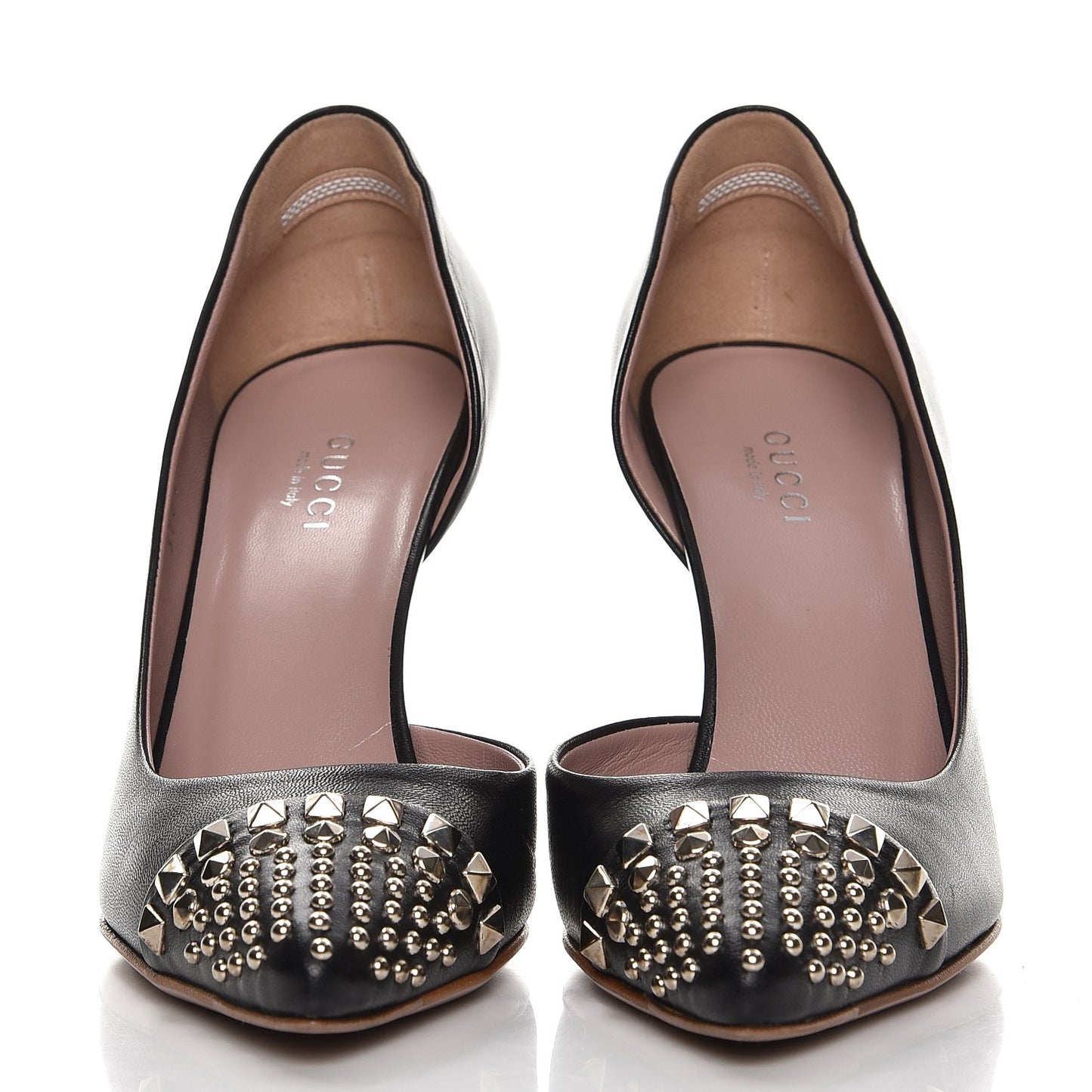 Calfskin Studded Cap Toe D'Orsay Pumps 35.5 Black