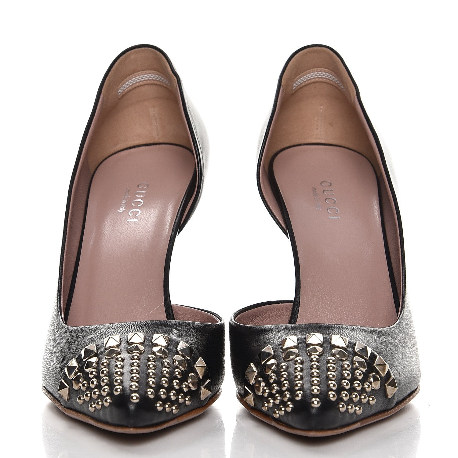 Gucci Calfskin Studded Cap Toe D'Orsay Pumps 35.5 Black 3 of 10